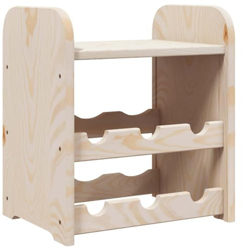 RCODSSK Wine Rack with Top Board 33x25x37 cm Solid Pine Wood, 2 Tier Wave Board Wine Rack Holds 6 Bottles, Wooden Shelf for Kitchen Countertop Bar