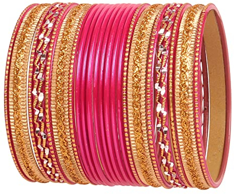 Touchstone 2 Dutzend Armreifsammlungslegierungsmetallstrukturierte heiße spezielle Armreifarmbänder des Designers für Damen 2.75 Set 2 groß Hot Pink-2