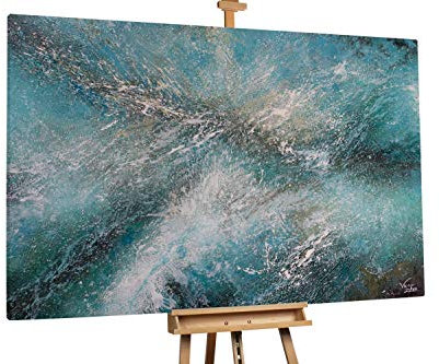 KunstLoft® XXL Gemälde 'Reflektion des Wassers' 180x120cm | original handgemalte Bilder | Wasser Abstrakt Türkis Beige | Leinwand-Bild Ölgemälde einteilig groß | Modernes Kunst Ölbild