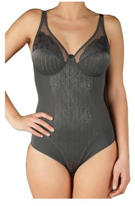 Selene, Body Donna in Pizzo dal Motivo Floreale, con Ferretto e Senza Imbottitura, Collezione Mariluz, Colore Nero, Coppa 4 D