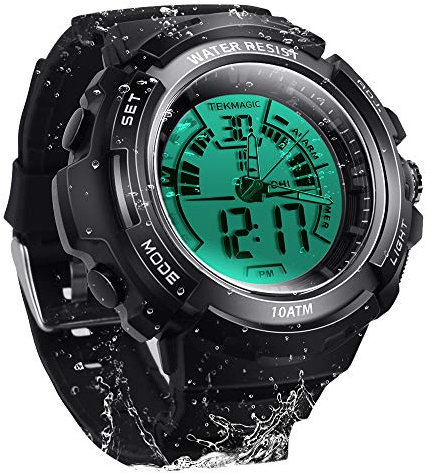 10 ATM Submarino Luminoso Reloj de Buceo Deportivo con Alarma y Funciones de Cronómetro Sumergible, Soporte la Visión de Doble Zona Horaria, Movimientos Digitales y Analógicos, Formato de 12/24 Horas