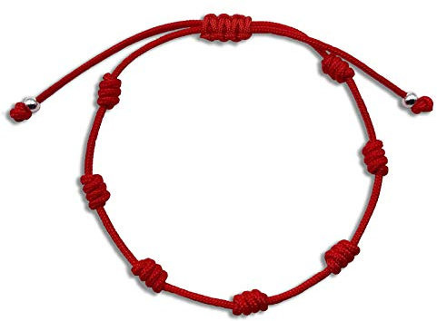 Alessandra Boho - Bracciale Uomo di Filo Rosso con 7 Nodi e Sfere D’argento, Portafortuna contro il Malocchio