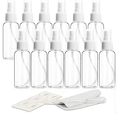 Fine Mist Clear Spray Bottles Refillable & Reusable Empty Plastic Travel Bottle for Essential Oils, Travel, Perfumes (30ml-12pcs, Clear)