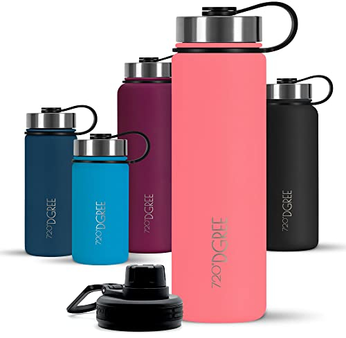 720°DGREE Edelstahl Trinkflasche 710ml “noLimit” - Auslaufsicher, Kohlensäure geeignet, BPA-Frei - Thermosflasche, Isolierflasche mit Schraubverschluss für Kinder, Schule, Fitness +Gratis Sportdeckel