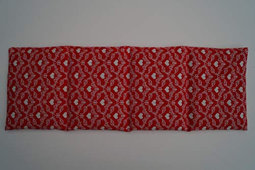 Körnerkissen Weizen 4-Kammern 50cm x 17cm rot mit weißen Herzen