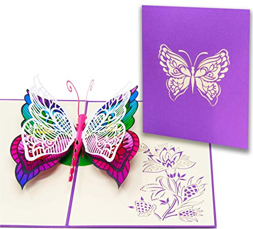 LIMAH® Pop Up 3D Schmetterling-Karte, Glückwunschkarte, Freundschaftskarte, Geschenkkarte, Geburtstagskarte, Überraschungskarte für Jungen und Mädchen (Bunt)