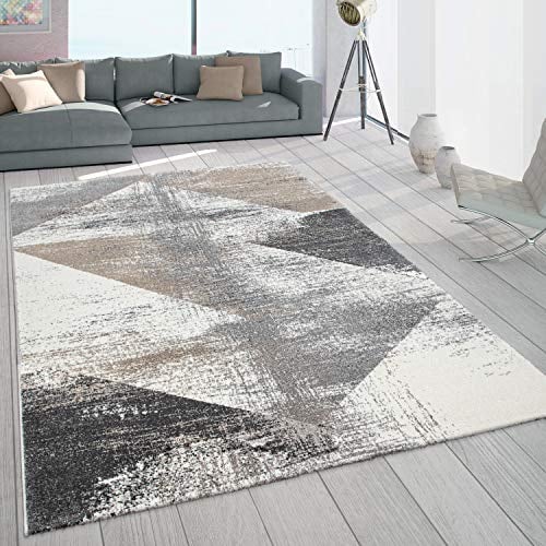 Paco Home Teppich Wohnzimmer Kurzflor Vintage Design Abstraktes Muster Pastell Grau Beige, Grösse:200x290 cm