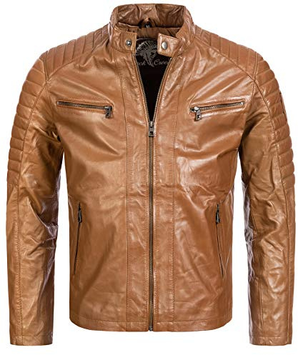 Rock Creek Herren Lederjacke Biker Jacke Echtleder Motorradjacke Leder Jacken Herrenjacke Braun Winterjacke Übergangsjacke H-183 Hellbraun M