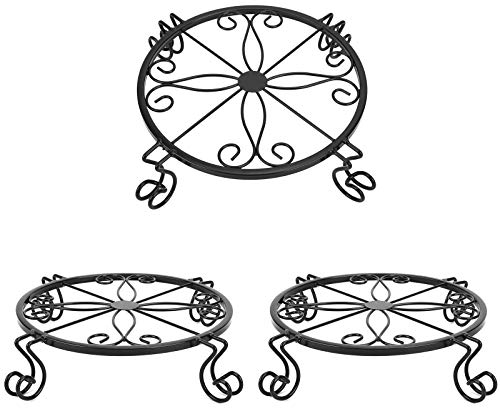 TENRIOS Metal Plant Stands for Flower Pot Heavy Duty Potted Holder Indoor Outdoor Rustproof Iron Garden Container Round Supports Rack for Planter 3 Pack (Black)