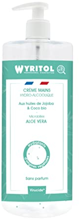 WYRITOL - Crème Hydroalcoolique Désinfectante pour les Mains - Bactéricide et virucide - Formule naturelle à base d'huiles végétales - Parfum Aloe Vera - 500ml - Fabrication française