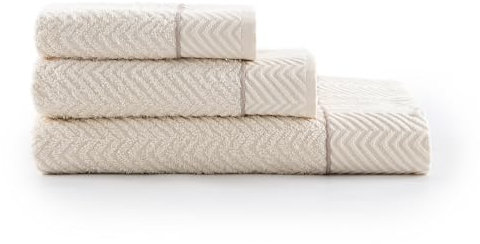 Zucchi, Set Asciugamani Bagno, 1+1, Collezione Gemma, Spugna Jacquard 100% Cotone Naturale, 430gsm, 40x60cm, 60x110 cm, Beige