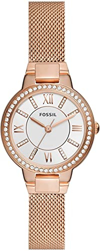 Fossil Damenuhr Virginia, Dreizeiger Uhrwerk, 30mm Rose Gold Edelstahlgehäuse mit Edelstahlarmband, ES5111