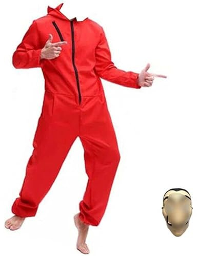 Yigoo Halloween Partner Kostüm Damen Herren Bankräuber Fasching Kostüm Karneval Overall mit Maske Cosplay für Erwachsene Rot L