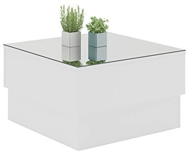 MOMMA HOME - Couchtisch für das Wohnzimmer - Modell Tyrpa - Beistelltisch mit Verspiegelter Glasoberfläche - Ideal für Wohn- oder Esszimmer - Ausführung in Weiß - 60x60x35 cm