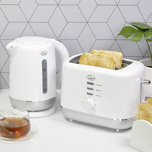 Quest Kettle and Toaster Sets / 1.5L Fast Boil Kettle and 2 Slice Toaster/Spout Filter Kettle/Toaster with Variable Browning/Convenient Kitchen Essentials Set (White/Silver)