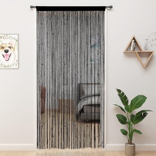YIIBAII Beaded Curtain Beaded Curtains for Doorways Crystals Suitable for Interior Hanging Decoration and Partitions Closet Curtains (39x79, Black)