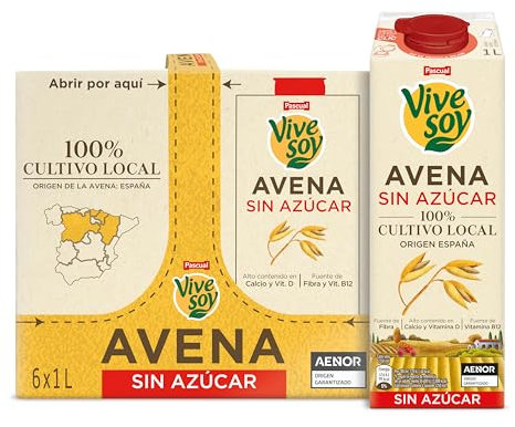 Vivesoy - Bebida Vegetal de Avena Sin Azúcar 100% Cultivo Local - Pack 6 x 1L