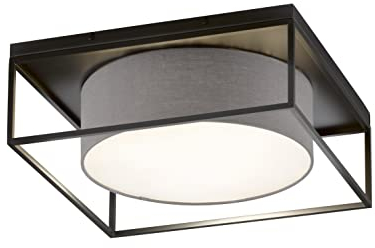 Fischer & Honsel | Deckenleuchte, Carre | sandschwarz| Stoffschirm| grau Leinen | Acrylblende| weiß satiniert| L: 60,00 cm, B: 60,00 cm| Ausl. Decke: 18,00 cm| 4x E14 max. 25,0 Watt| 21330