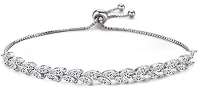 TOEECY Tennisarmband für Frauen 18K Vergoldete AAA + Zirkonia Verstellbare Blatt Tennis Armband Klassische Freundschaftsarmband Modeschmuck Geschenk (Silber)