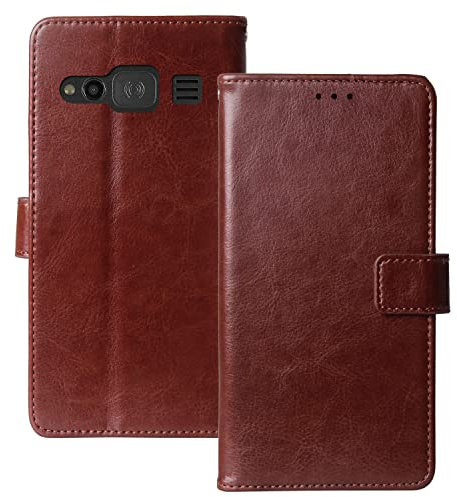 Anybird Book Stand Premium Retro Business Flip Leather Protector Case TPU Silicone For Doro 1370 1371 1372 2.4 inch Magnetic Card Slot Wallet Protective Bumper Folio Pouch (Brown)