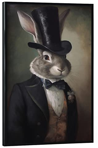 artboxONE Poster mit schwarzem Rahmen 60x40 cm Tiere Herr Hase - Bild Kaninchen Gentleman hase