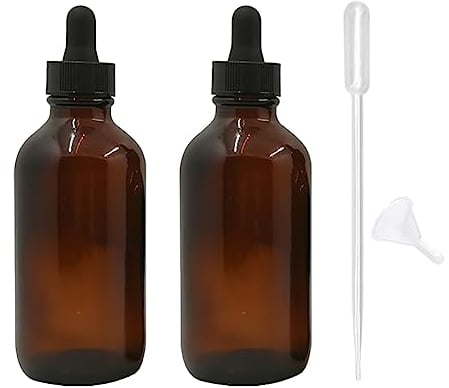HugeDE 2 Pcs 120ml Glass Dropper Bottles Eye Dropper Bottles Large Essential Oil Containers Empty Refillable Dropper Bottles with Funnel Dropper Brown Black