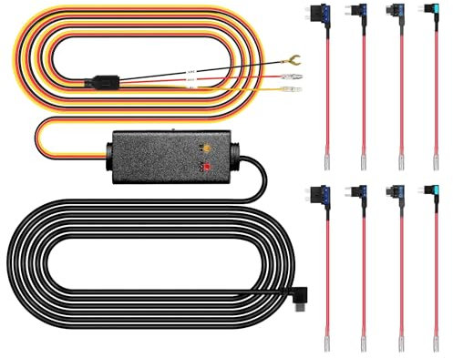 Pelsee Dash Cam Hardwire Kit, Type-C Full Set Hard Wire Kit Fuse for P12/P12 Pro/P10 Pro Mirror Dash Cam, 12V-24V to 5V Car Dash Camera Charger Power Cord, 4 Fuse Cable and Installation Tool, 11.5ft