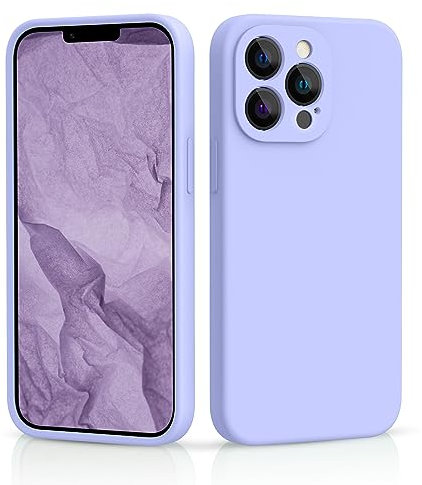 CALOOP Slim-Fit for iPhone 13 Pro Max Case,Sturdy Shockproof Hard Frame Cover with Anti-Scratch Microfiber Lining,Skin Soft Liquid Silicone,Full Protection for Screen and Camera Lens(Light Purple)