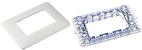 BTicino Matix AM4803BBN Placca 3 Moduli, Bianco, 1 pezzo & S503SA/1F Supporto per placca, Trasparente