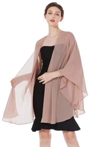 BEAUTELICATE Chiffon Schal Stola Bolero Damen Für Abendkleid Festlich Hochzeit Braut Frühling Sommer Jacke (Dusty Pink,Einheitsgröße)