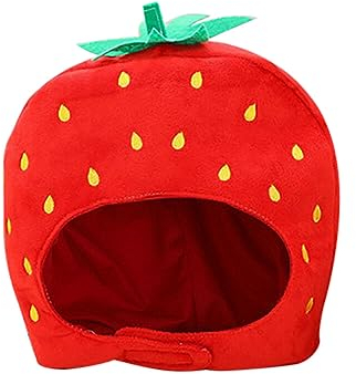 Plüsch Erdbeere Hut, Plüsch Obst Hut Plüsch Obst Kopfbedeckung Erdbeerhaube Party Cosplay Kostüm Foto Requisite Cartoon Selfie Hut für Halloween Karneval Kappe Mütze Lustige Kostüm Zubehör