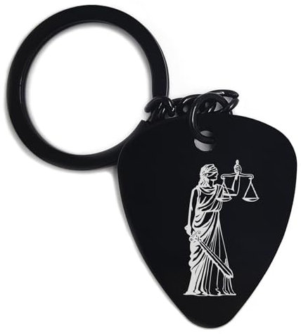 Porte-clés en métal avec balance de mesure gravée Lady Justice, Noir , taille unique