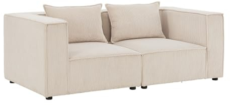 Juskys modulares Sofa Domas S - Couch für Wohnzimmer - 2 Sitzer mit Armlehnen & Kissen - 130 kg belastbar pro Sitz - Möbel Garnitur Cord Beige