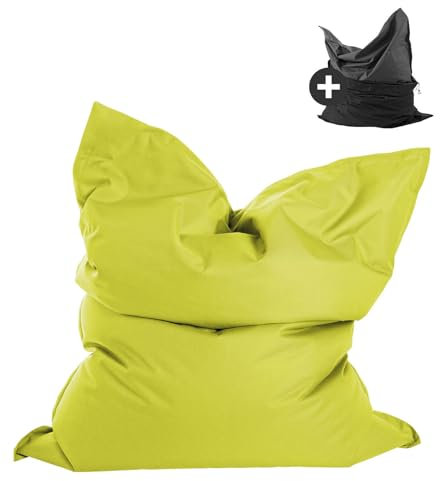 mokebo Sitzsack Outdoor XXL mit Schutzhülle für Kinder & Erwachsene 'Der Große', Bean Bag mit Füllung, Sitzkissen oder Riesen-Sitzsack, wasserabweisender Schutz durch Hülle, 130x170cm, Grün