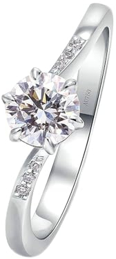 Stfery Ring Weißgold Damen 750 Ring für Damen 0.1ct Rund Geschaffener Diamant Ehering Damen
