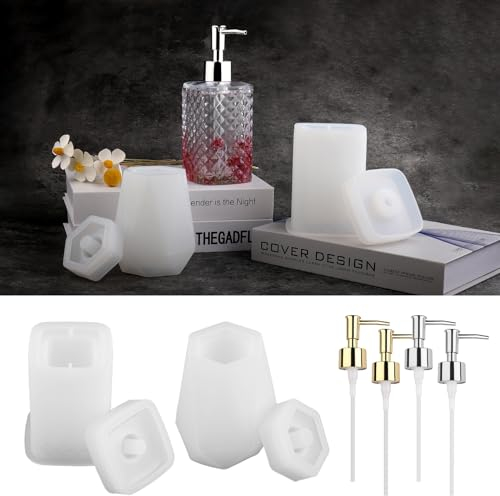 WIKIMO 8 Pcs Epoxidharz Formen, Silikonformen Gießformen, Silikon Form Flasche +Pumpe und Strohhalm, Resin Silikon Gießformen für DIY Badezimmer Form Harzkunstherstellung, Stifthalter (Rhombus)