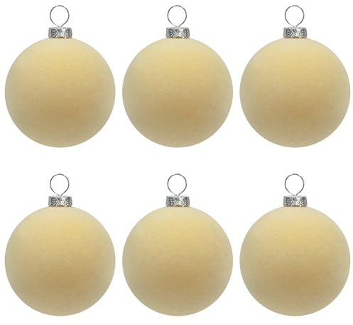 6 stück kunstoff weihnachtskugeln samt beige Creme Ivory weiß 6cm 6cm für Weihnachtsbaum christbaumkugeln Weihnachten deko Tish (Creme gelb)