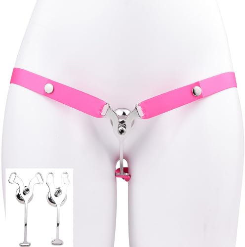 Uomini gabbia di castità con anti-caduta cintura di castità Sissy finta donna pene gabbia pieghevole invertito clip maschio grande SM giocattolo del sesso per gli uomini (3233+Belt,Pink)