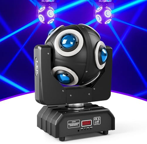 ZonQoonz 150W Moving Head Licht Scheinwerfer, 8 LED RGBW LED Bühnenlicht mit Goldenem Blendeneffekt, Y-Achse 360°kontinuierliche Drehung DMX Partylicht für Weihnachten DJ Bar Disco Club