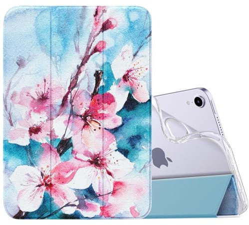 MoKo Case Fit New iPad Mini 7 (A17 Pro) 2024, iPad Mini 6th Generation Case 2021 (8.3-inch), iPad Mini 6 Case, Soft TPU Translucent Frosted Back Cover Case for iPad Mini 7th, Peach Blossom