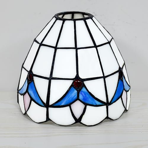 Fiunkes 6 Zoll Ersatzlampenschirm aus blau-weißem Glas, Kleiner Lampenschirm aus Buntglas im Tiffany-Stil für Tischlampen, Deckenlampen, Stehlampen, Nachtlampen, Insellampen,Largehole