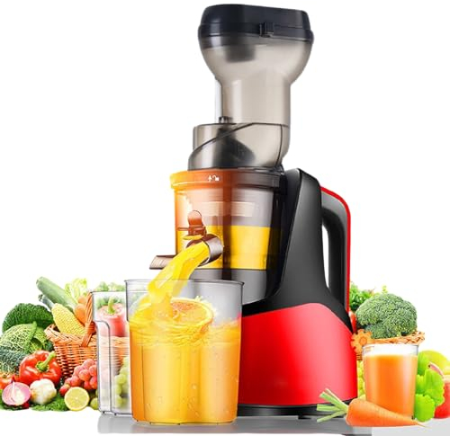 pedenencelia Slow Masticating Juicer Machine 150w,1000ml Large Capacity Automatic Cold Press, Centrifugal Juicer With Reverse Function,For Whole Fruit/Ice Cream/Smoothie,Easy To Clean,Red