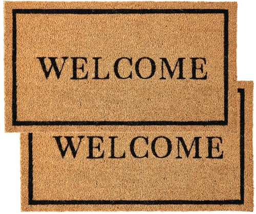 KANKUN Coco Coir Door Mat with Heavy Duty Backing, Welcome Doormat (17 x 30), Doormat Entrance (Welcome2-2Pack)