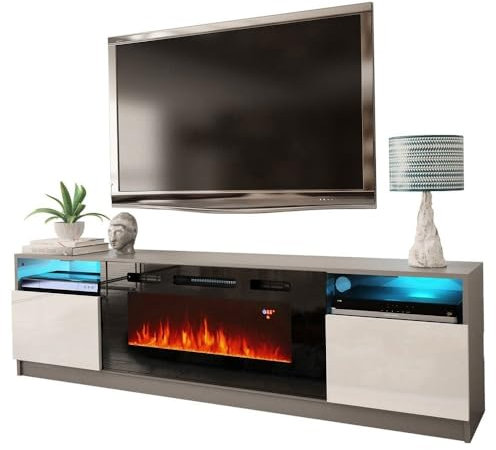 XXAD553TY Camino TV Fino a 88 Pollici Mobile TV Moderno Mobili da Soggiorno Tavolo TV Supporto TV con caminetto Luci LED Multicolori Camino Elettrico(02)