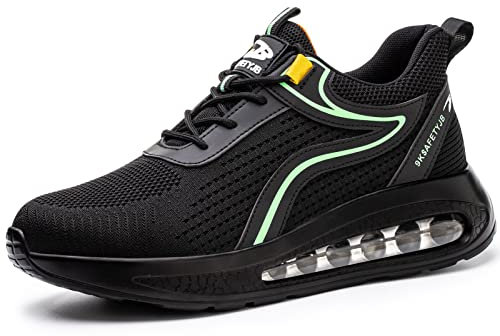 Zapatos de Seguridad para Hombre Zapatillas de Trabajo con Puntera de Acero Comodo Calzado de Seguridad Deportivas Transpirable Antideslizante Negro Verde 41EU