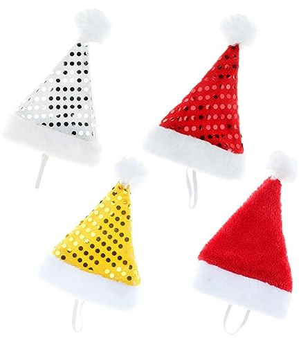 HAPINARY 4stücke Weihnachtsmützen Für Haustiere Festliche Hunde Und Katzenmützen Aus Plüsch Mit Glitzer Für Weihnachtsfotos Und Feiertagsfeiern
