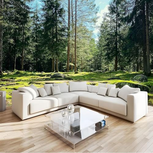 3D Panoramic Wallpaper Mural, 300 x 210 cm Wall Poster Nature Landscape Forest Rocks Pine Trees Art Photo Wallpaper 3D Effect, Green Wallpaper Mural - Poster Decoration for Bedroom Living Room