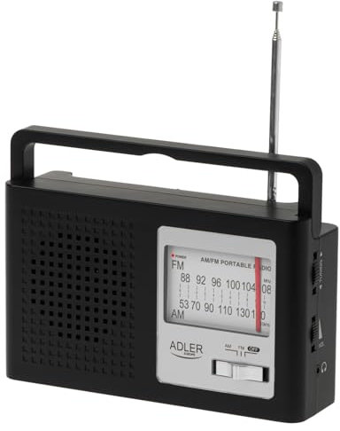 Adler Europe AD 1909 Radio AM/FM Portable avec Grand Bouton Rotatif, antenne télescopique et entrée Jack 3,5 mm, Alimentation Secteur et Piles