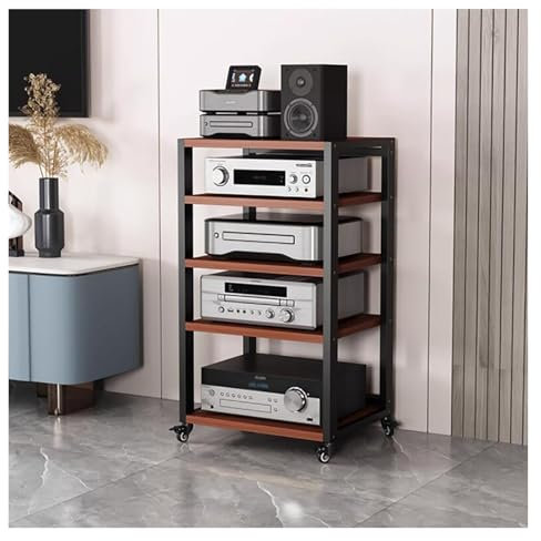 audio rack hifi regal 5-stöckiger Audio-Video-Medienständer Mit Großer Kapazität Für Unterhaltungs-Stereokomponenten, Rollender Stereoständer Auf Rädern, AV-Schrank Regal Für Elektronische Geräte(#1)