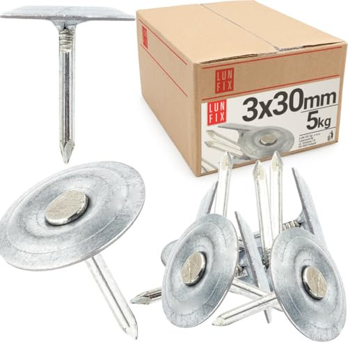 Lun Fix Chiodi per tetto con rondella 3,0 x 30 mm – 5 kg chiodi in cartone zincato con rondella in acciaio, chiodi per pettine, 30 mm di lunghezza, per tetti e materiali di copertura, in cartone per